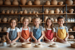 Groupe d'enfants en atelier de poterie à Paris