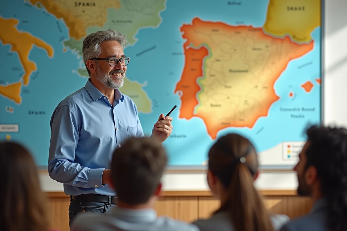 Professeur expliquant la carte de l