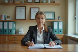 Femme médecin assise à son bureau dans un cabinet médical