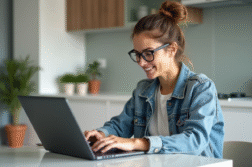 Jeune femme utilisant un ordinateur pour comparer des devis d'assurance