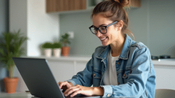 Jeune femme utilisant un ordinateur pour comparer des devis d'assurance