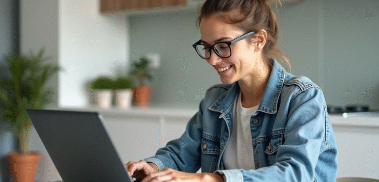 Jeune femme utilisant un ordinateur pour comparer des devis d'assurance