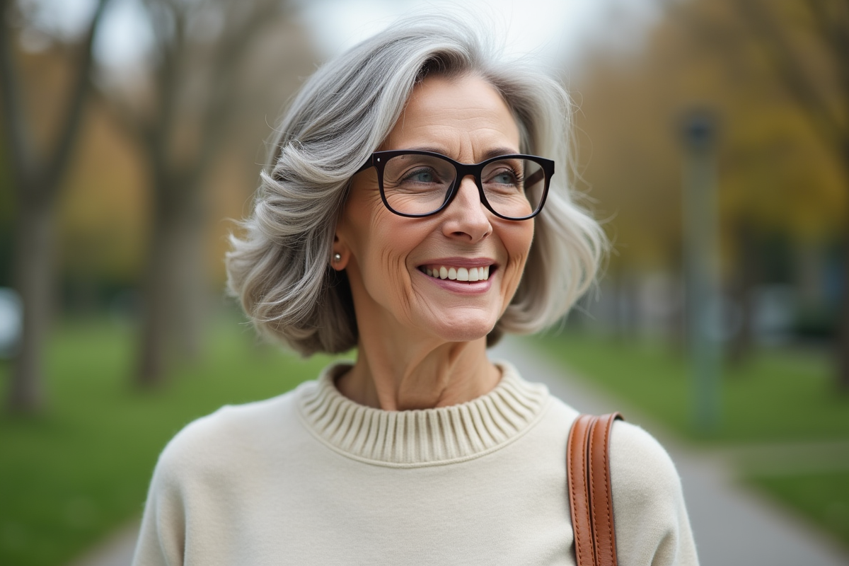 Femme confiante avec coupe bob dans un parc urbain
