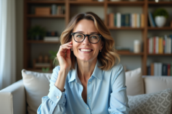 Femme élégante de 50 ans ajustant sa coupe de cheveux