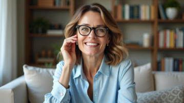 Femme élégante de 50 ans ajustant sa coupe de cheveux