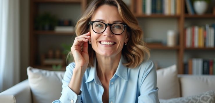 Femme élégante de 50 ans ajustant sa coupe de cheveux