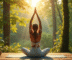 Jeune femme pratiquant yoga dans la nature au matin