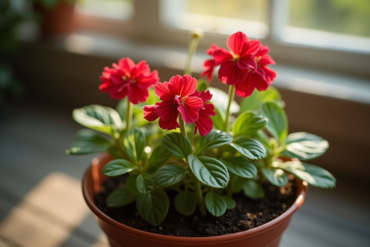 Géranium planté dans un pot humide en intérieur