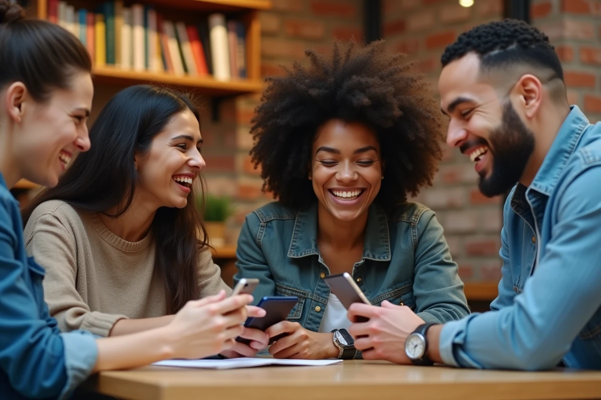 Trois jeunes discutant de leurs résultats de test au café