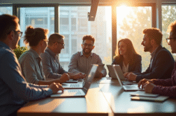 Groupe de professionnels collaborant dans un bureau lumineux