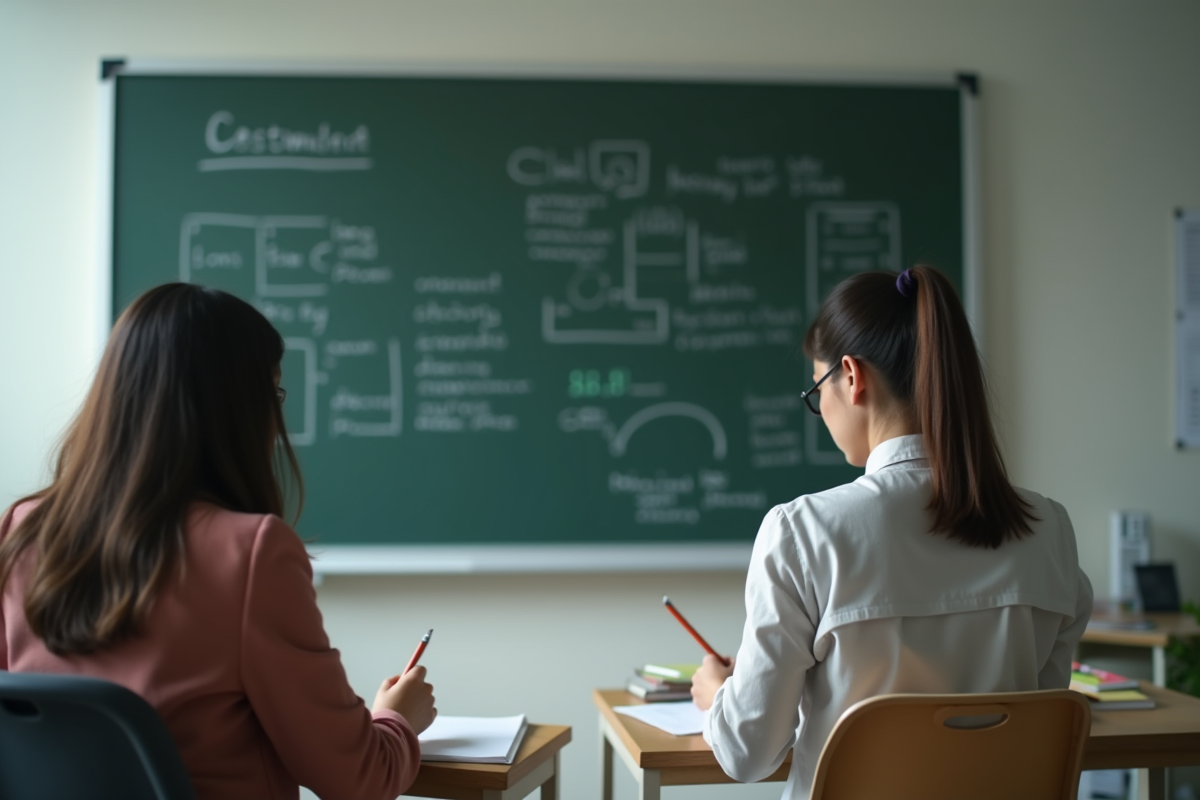 Jeune femme étudiante concentrée en étude dans un bureau lumineux