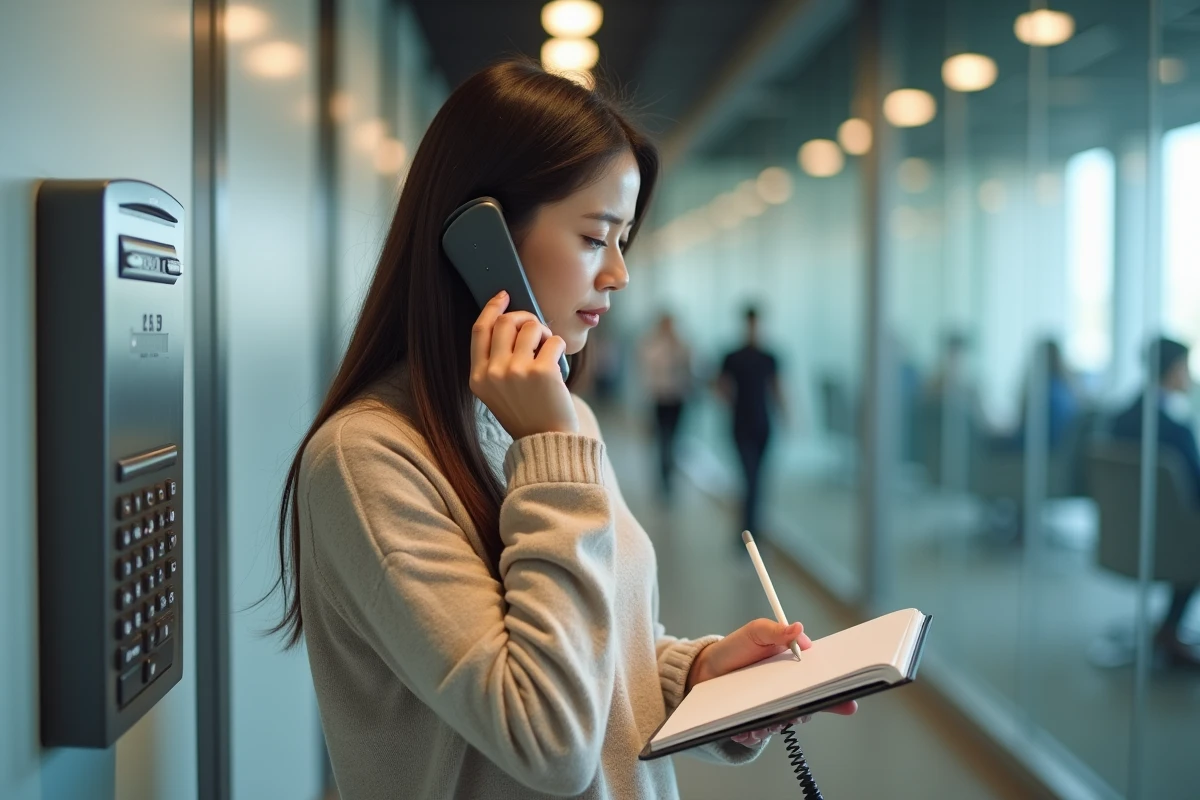 Jeune femme écoutant un message vocal au bureau