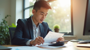 Jeune professionnel examine ses bulletins de salaire