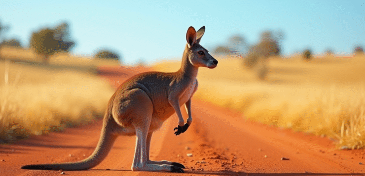 Kangourou en Australie dans la savane ensoleillee