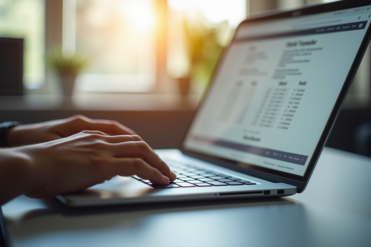 Mains tapant un montant élevé sur un formulaire de transfert en ligne sur un ordinateur