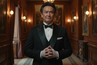 Homme d'âge moyen en uniforme dans un hall aristocratique