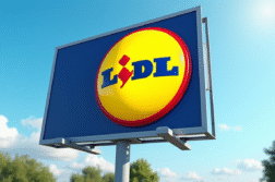 Grand panneau Lidl en extérieur sous un ciel bleu ensoleille