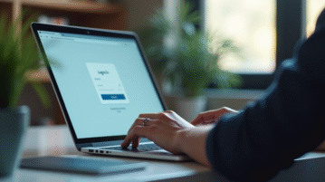 Personne travaillant sur un ordinateur portable dans un bureau lumineux