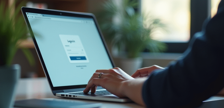 Personne travaillant sur un ordinateur portable dans un bureau lumineux