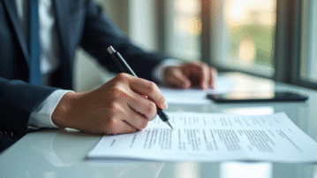 Professionnel en affaires lisant un document juridique