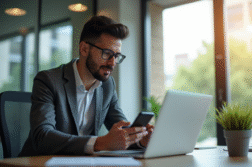 Personne au bureau vérifiant son email en toute sécurité