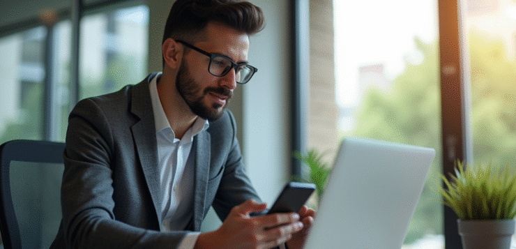 Personne au bureau vérifiant son email en toute sécurité