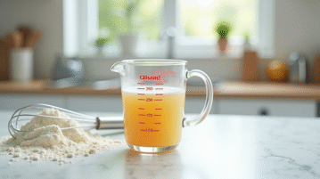 Verre mesure liquide de 250 ml sur plan de travail lumineux